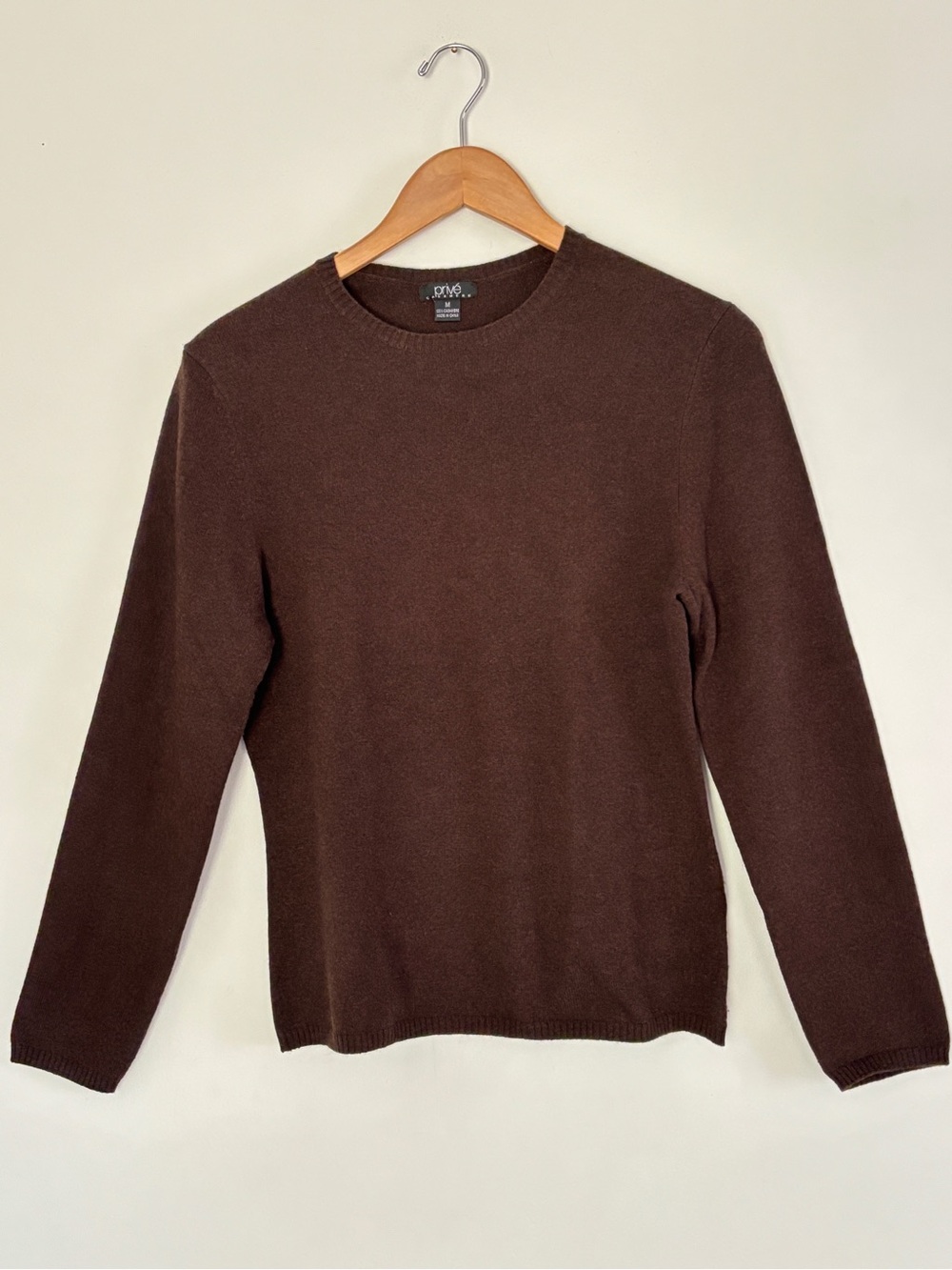 Prive Women’s 100% Cashmere Brown Crewneck Sweater Fits Small/Medium E64